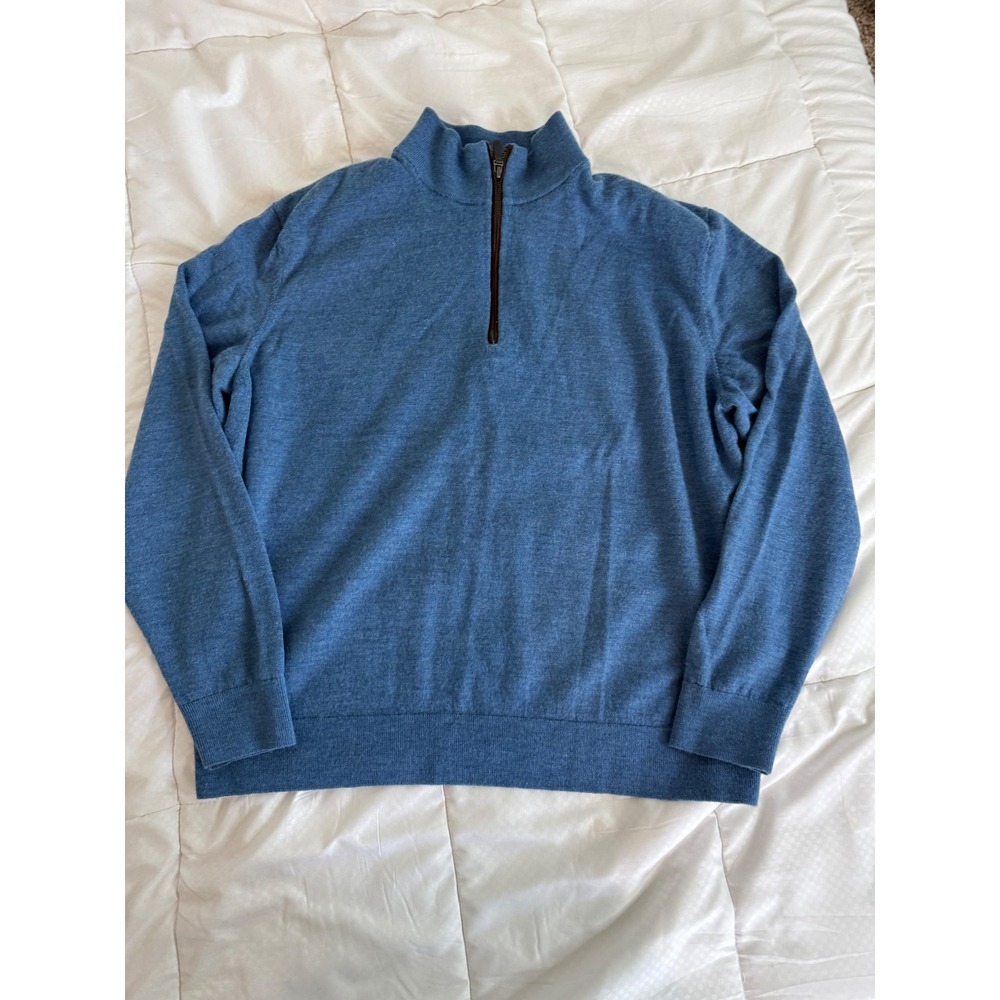 UNTUCKit Belguardo Quarter Zip Sweater Blue Merino Wool Blend XXL‎ Suede Trim